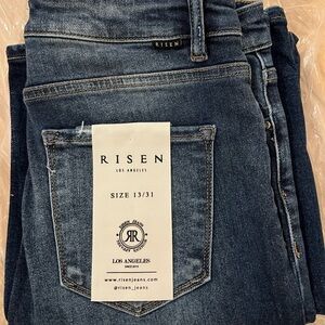 RISEN DARK WASH HIGH RISE STRAIGHT JEANS